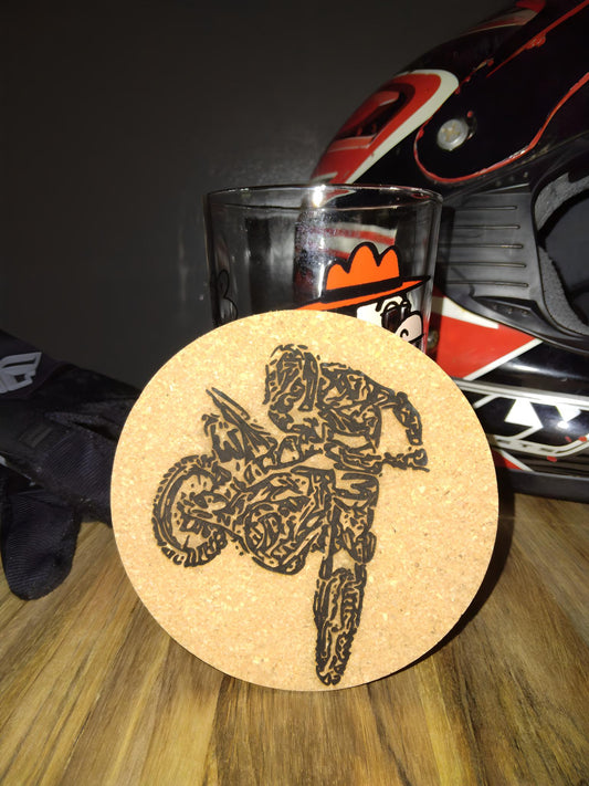 Motocross Art Whip Cork Coaster -Front