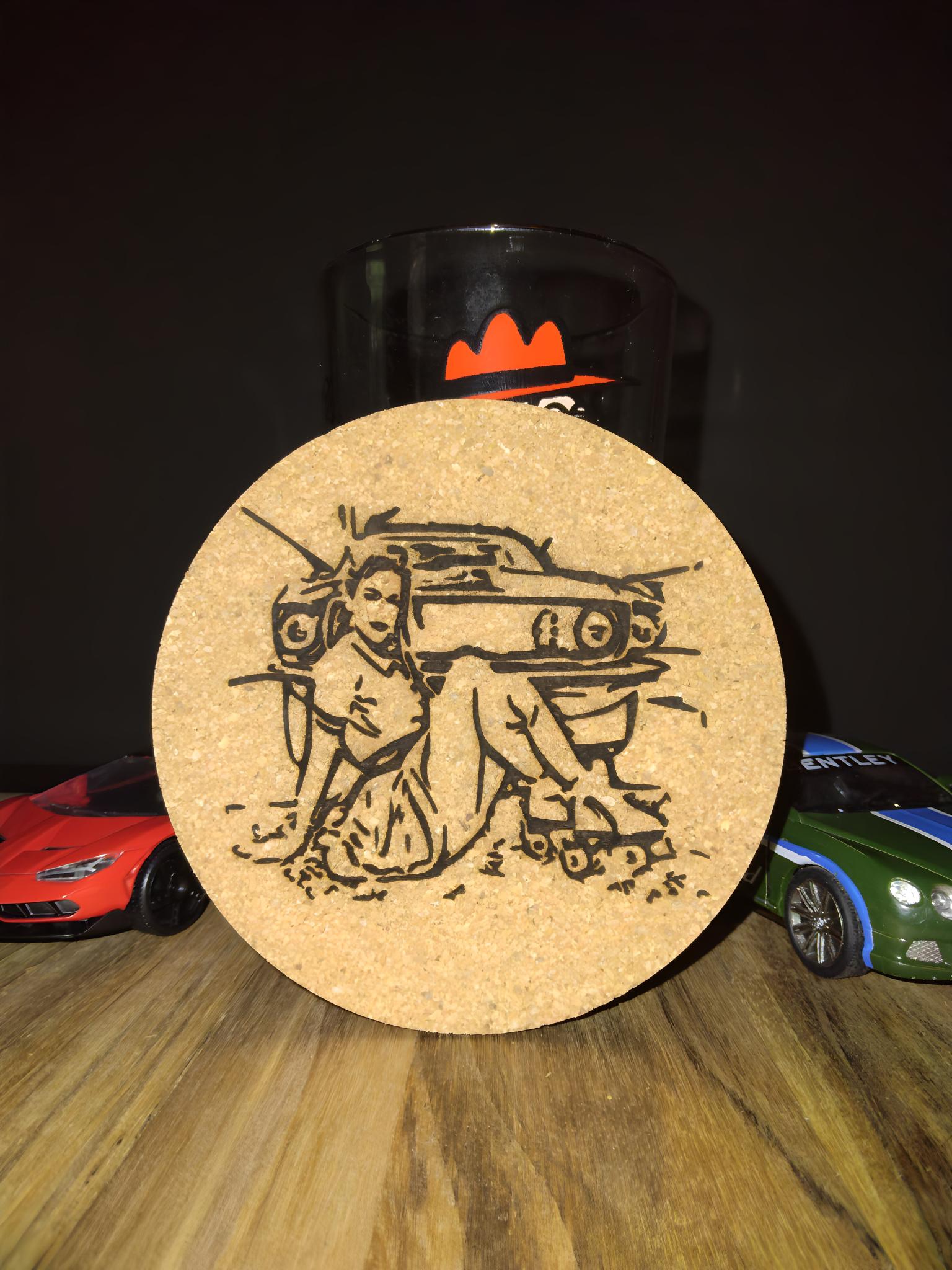 Hotrod Pinup Art cork coaster-2- Front