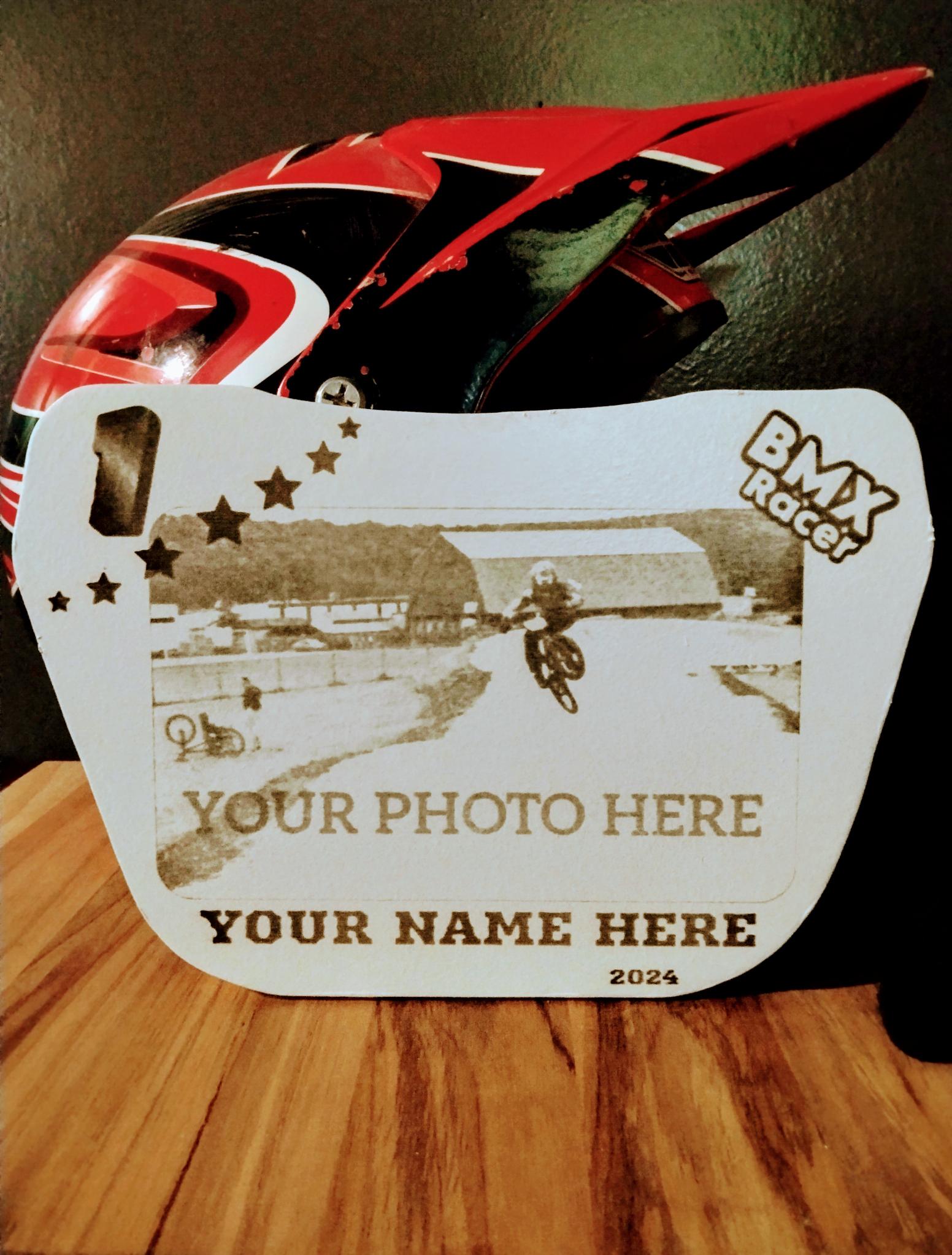 Custom BMX Laser Engraved BMX Number Plate -  Front Helmet