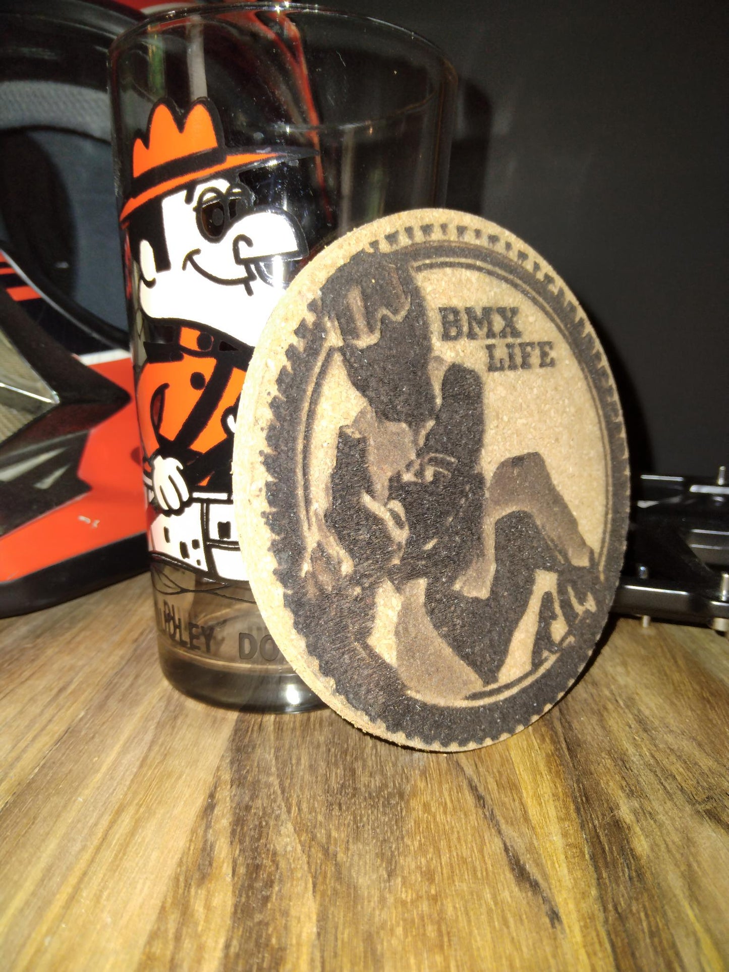 Custom BMX Artwork Racing Cork Coaster - Left